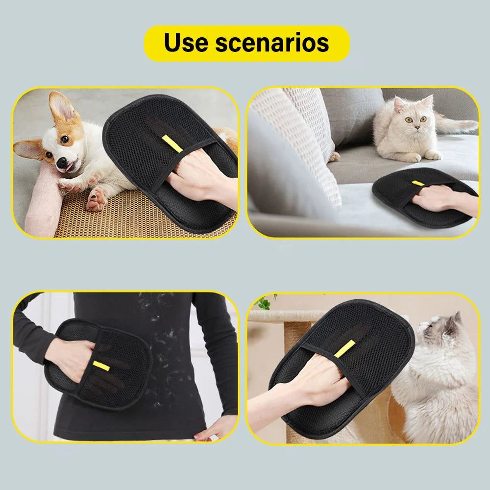 Pet Grooming Gloves - Static Dusting Brush for Effective Removal of Dog and Cat Hair from Furniture, Carpets, and Clothing