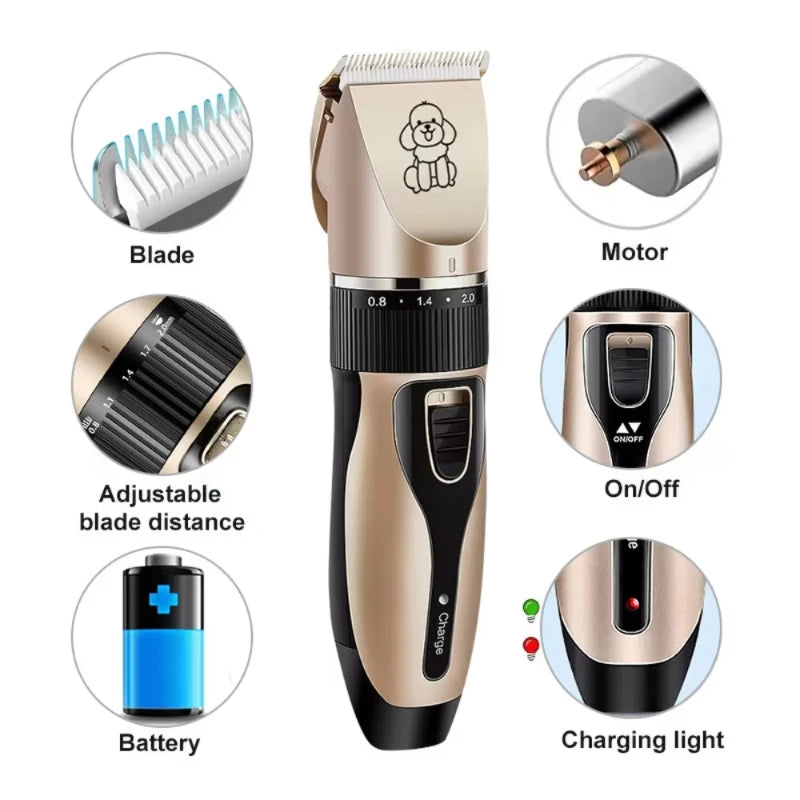 Professional Electric Pet Hair Clipper Set - Silent, USB Rechargeable Grooming Tool for Cats and Dogs