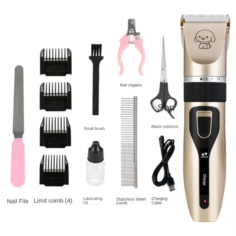 Professional Electric Pet Hair Clipper Set - Silent, USB Rechargeable Grooming Tool for Cats and Dogs
