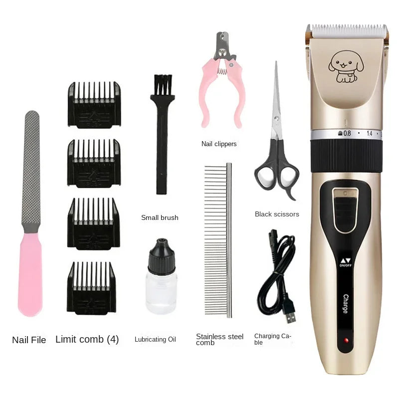 Professional Electric Pet Hair Clipper Set - Silent, USB Rechargeable Grooming Tool for Cats and Dogs