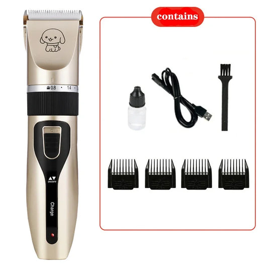 Professional Electric Pet Hair Clipper Set - Silent, USB Rechargeable Grooming Tool for Cats and Dogs
